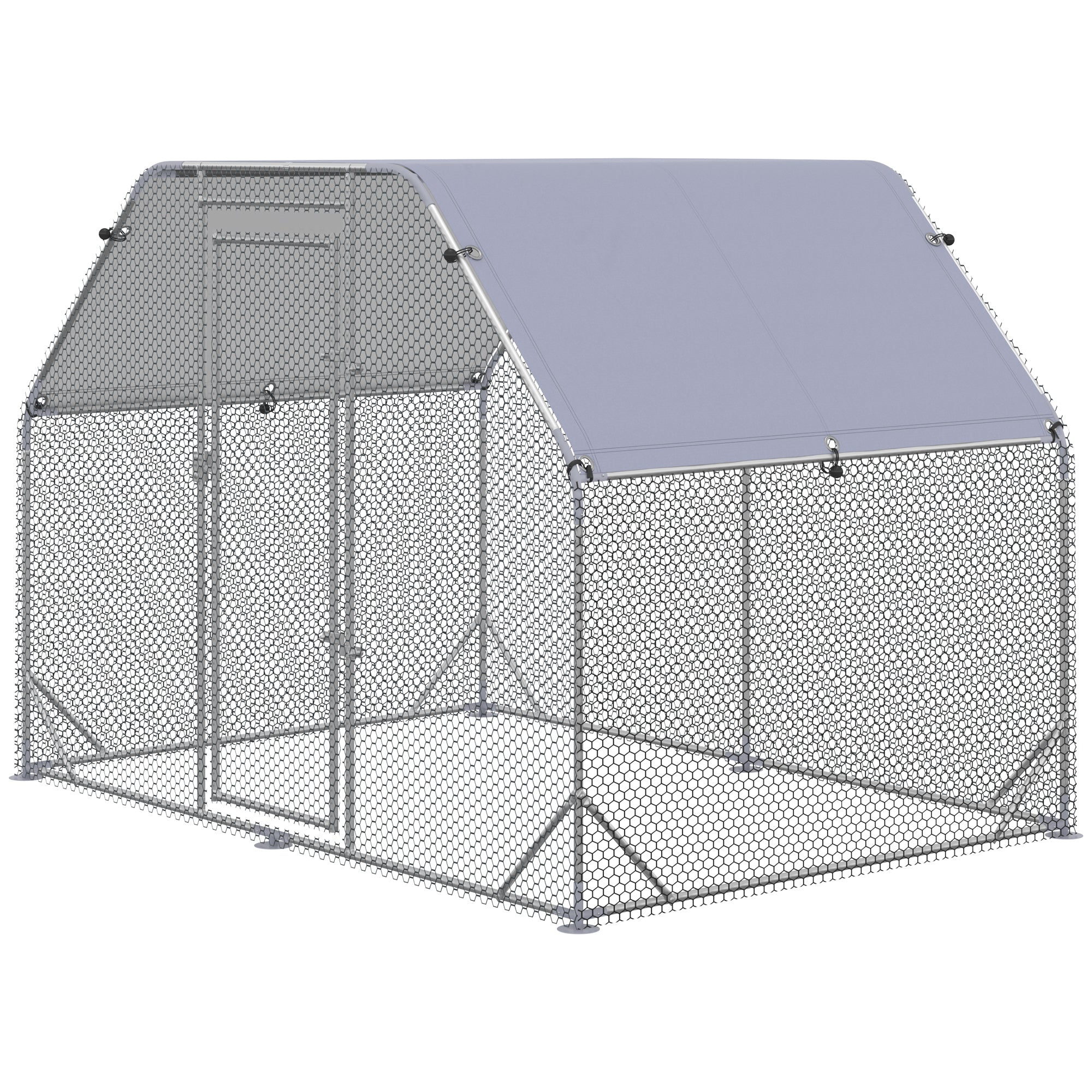 Galvanized Large Metal Chicken Coop Cage Walk-in Enclosure Poultry Hen Run House Playpen Rabbit Hutch with Cover for Outdoor Backyard 9.2' x 6.2' x 6.5' Silver