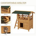 Load image into Gallery viewer, PawHut Outdoor Cat House, 2-Story Shelter for Feral Cats, Wooden Kitten Condo with Asphalt Roof, Stairs, Balcony, 30" x 20" x 29", Natural
