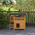 Load image into Gallery viewer, Outdoor Cat House Kitten Shelter Puppy Kennel with Balcony Stairs Asphalt Roof, 77 x 50 x 73 cm, Natural Wood Finish
