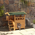 Load image into Gallery viewer, Outdoor Cat House Kitten Shelter Puppy Kennel with Balcony Stairs Asphalt Roof, 77 x 50 x 73 cm, Natural Wood Finish
