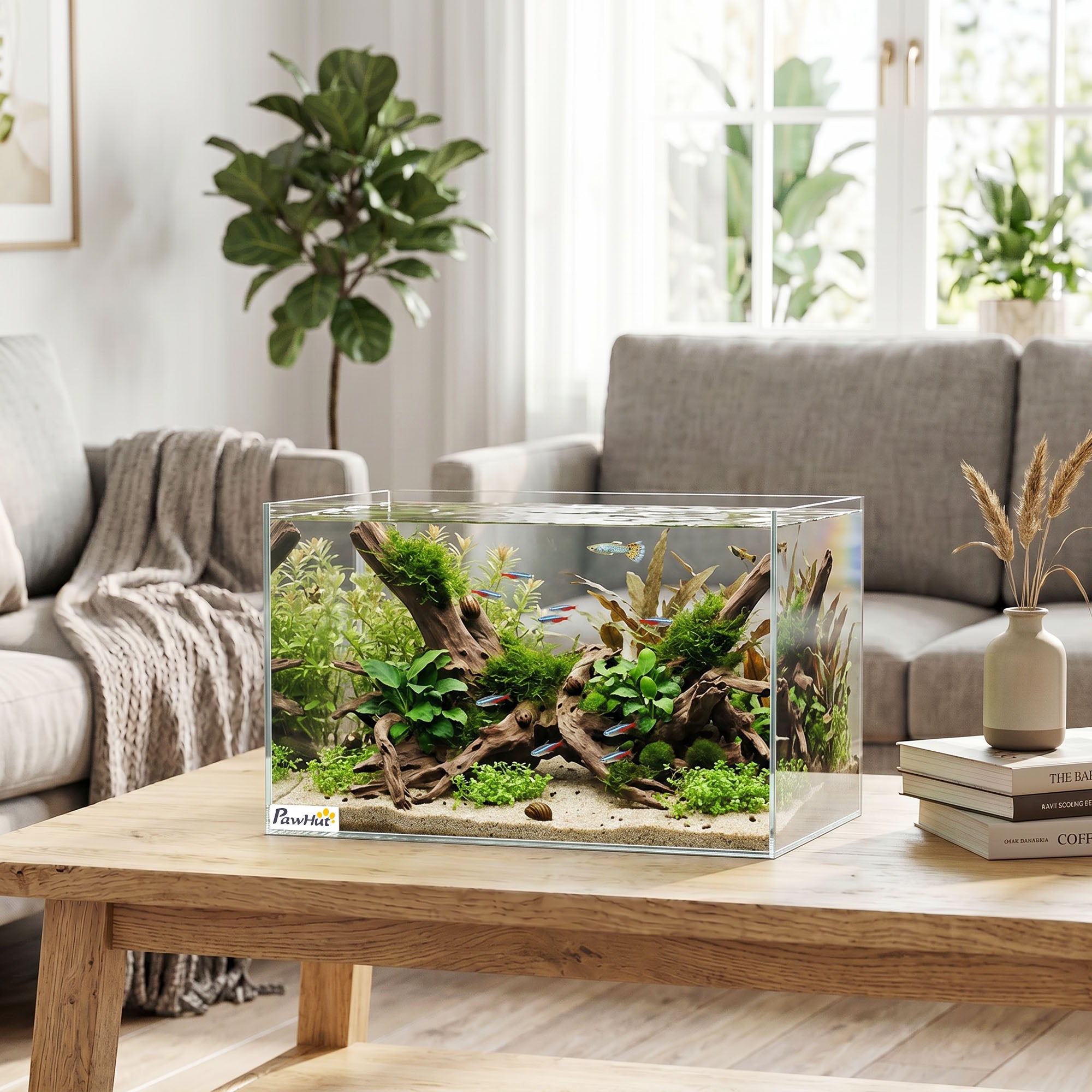 24L Fish Tank, Glass Aquarium, Small Fish Tank with Protective Base Mat, for Shrimps, Turtles, Transparent, 40 x 25 x 25 cm