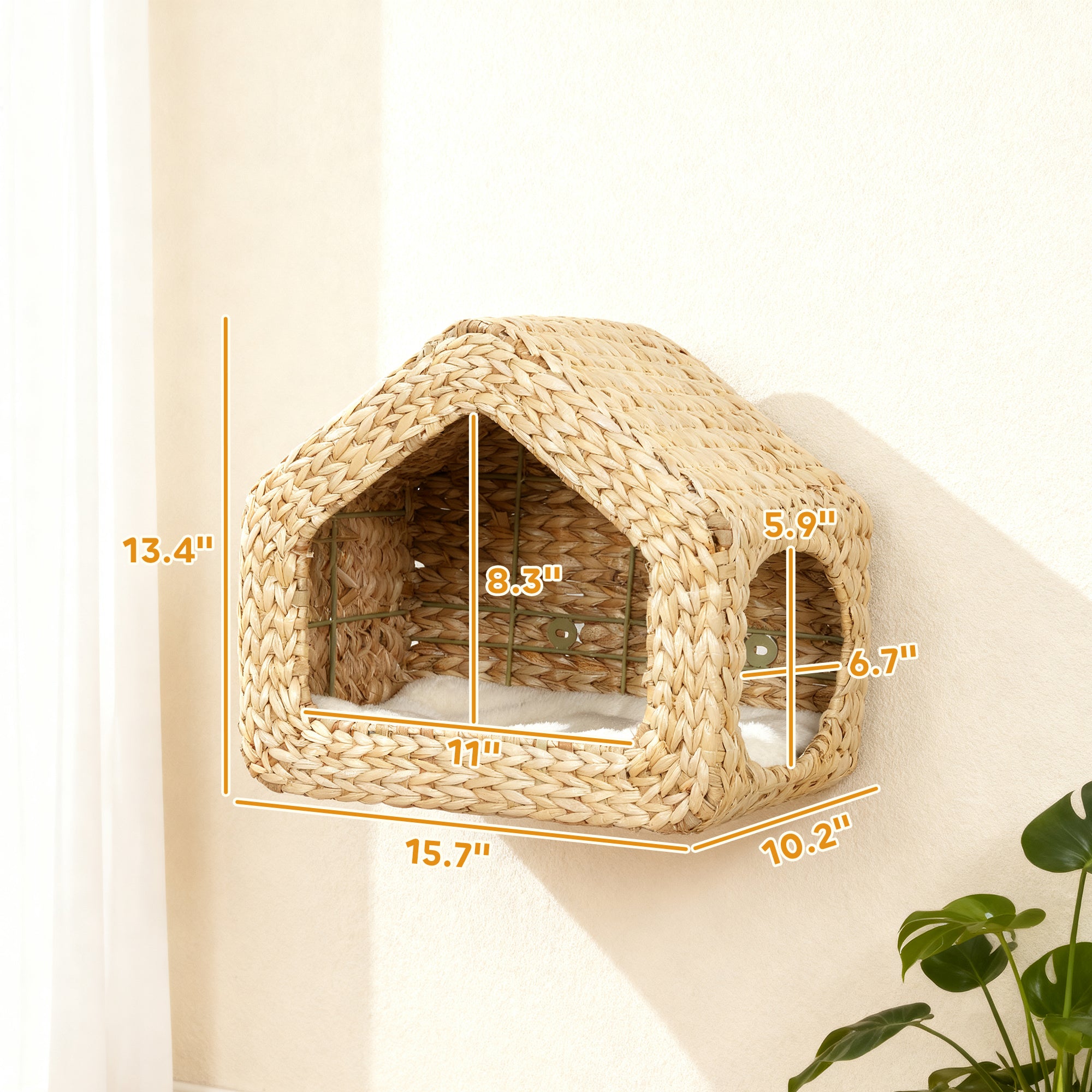 Wall Mounted Cat House, Cat Wall Condo Furniture with Washable Cushion, Kitty Shelf Bed for Indoor Cats Kittens, Natural
