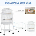 Load image into Gallery viewer, 53.9'' Large Rolling Steel Bird Cage Bird House with Detachable Rolling Stand, Storage Shelf, Wood Perch, Food Container, White
