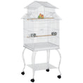 Load image into Gallery viewer, 53.9'' Large Rolling Steel Bird Cage Bird House with Detachable Rolling Stand, Storage Shelf, Wood Perch, Food Container, White
