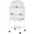 Load image into Gallery viewer, 53.9'' Large Rolling Steel Bird Cage Bird House with Detachable Rolling Stand, Storage Shelf, Wood Perch, Food Container, White
