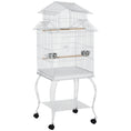 Load image into Gallery viewer, 53.9'' Large Rolling Steel Bird Cage Bird House with Detachable Rolling Stand, Storage Shelf, Wood Perch, Food Container, White
