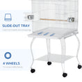 Load image into Gallery viewer, 53.9'' Large Rolling Steel Bird Cage Bird House with Detachable Rolling Stand, Storage Shelf, Wood Perch, Food Container, White
