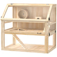 Load image into Gallery viewer, Wooden Hamster Cage, 3 Tier Small Gerbil Cage with Detachable 31cm Deep Bottom, Hut, Seesaw, Exercise Wheel, Ramps, Natural Wood Finish
