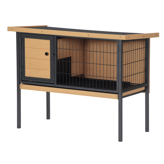 Rabbit Hutch, Wooden Bunny Cage Indoor Outdoor Bunny Hutch with Tray and Openable Water-Resistant Roof, Small Animal Cage for Rabbits, Chickens, Ducks, Yellow