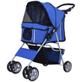 Load image into Gallery viewer, Pet Stroller for Small Miniature Dogs Cats Foldable Travel Carriage with Wheels Zipper Entry Cup Holder Storage Basket Blue
