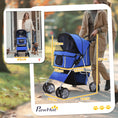 Load image into Gallery viewer, Pet Stroller for Small Miniature Dogs Cats Foldable Travel Carriage with Wheels Zipper Entry Cup Holder Storage Basket Blue
