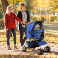Load image into Gallery viewer, Pet Stroller for Small Miniature Dogs Cats Foldable Travel Carriage with Wheels Zipper Entry Cup Holder Storage Basket Blue
