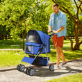 Load image into Gallery viewer, Pet Stroller for Small Miniature Dogs Cats Foldable Travel Carriage with Wheels Zipper Entry Cup Holder Storage Basket Blue
