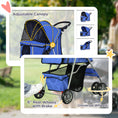 Load image into Gallery viewer, Pet Stroller for Small Miniature Dogs Cats Foldable Travel Carriage with Wheels Zipper Entry Cup Holder Storage Basket Blue
