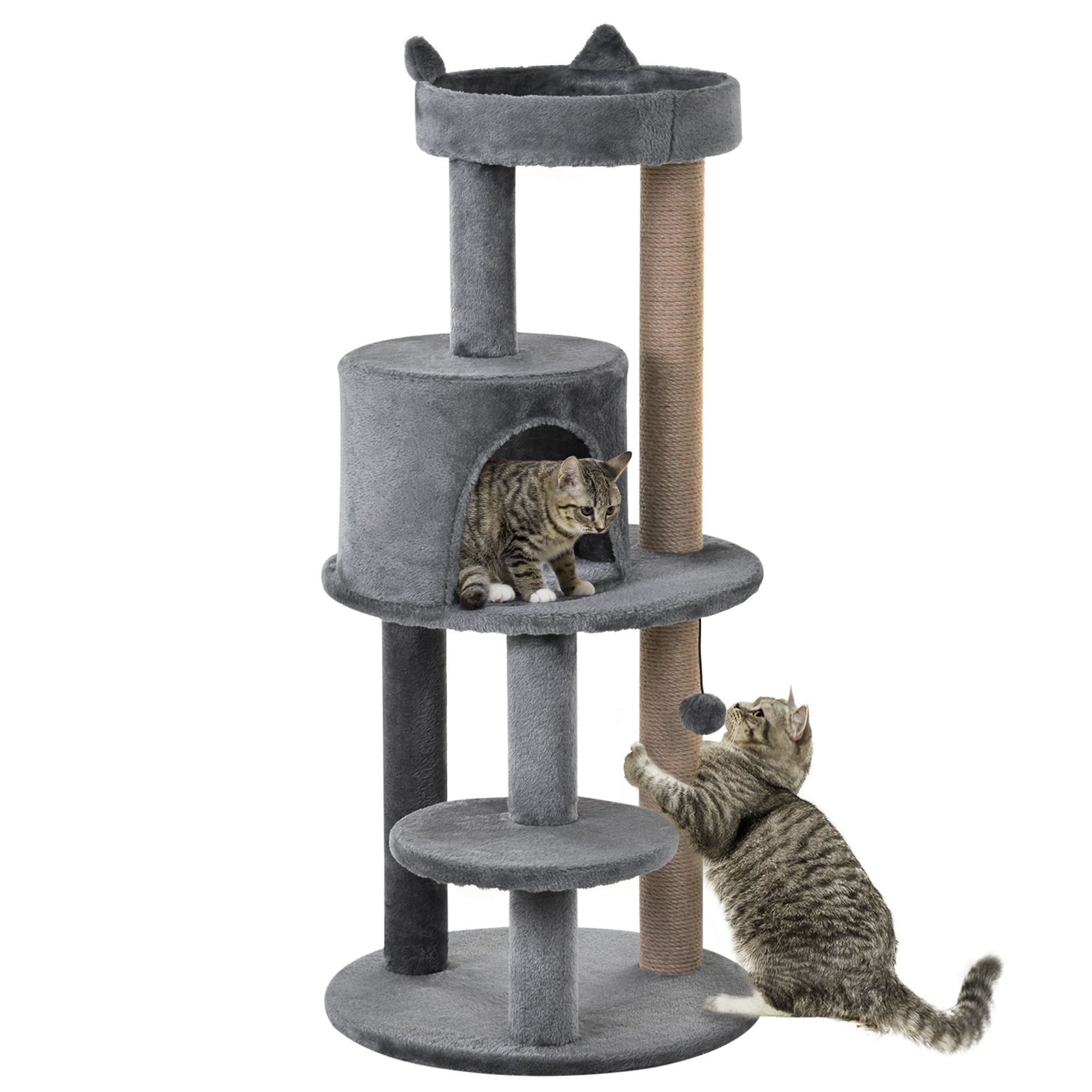 41 Inches Cat Tree, Multi-Level Cat Tower with Condo, Cute Cat Activity Center with Sisal Scratching Posts, Plush Perch, Hanging Ball, Grey