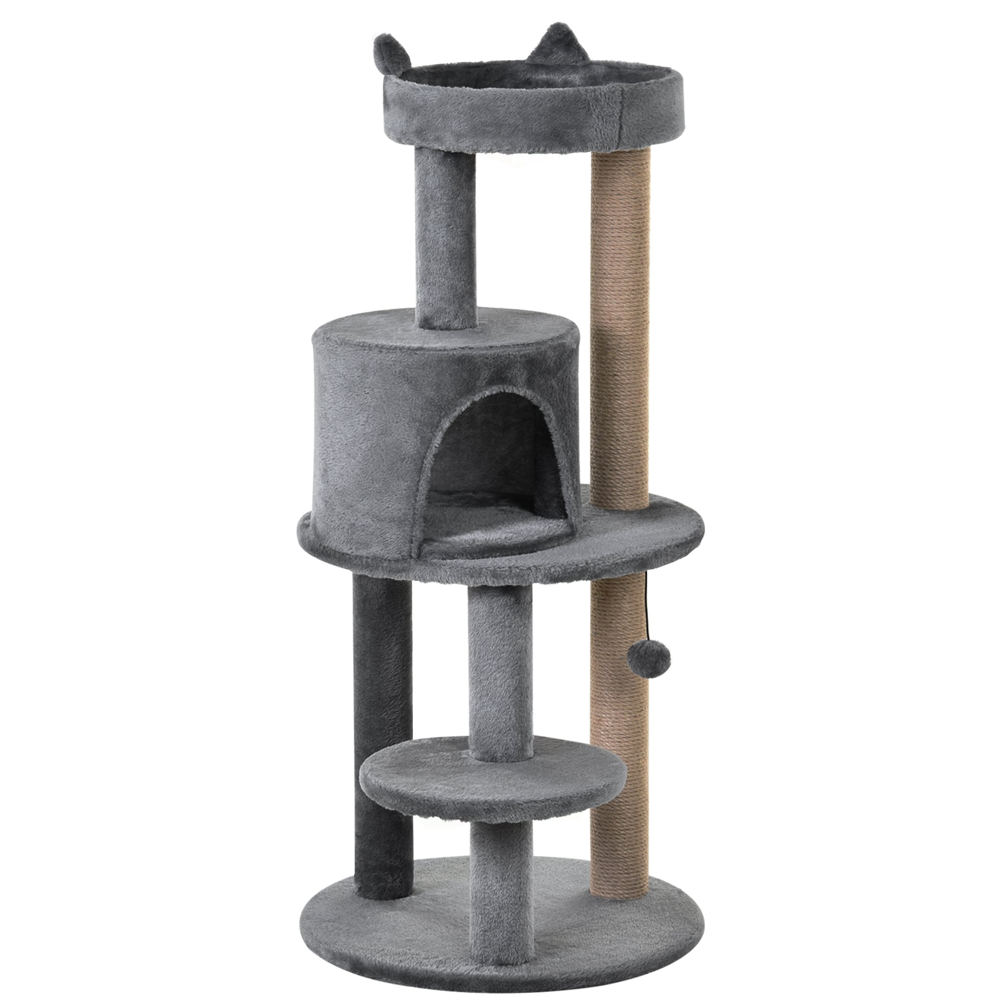 41 Inches Cat Tree, Multi-Level Cat Tower with Condo, Cute Cat Activity Center with Sisal Scratching Posts, Plush Perch, Hanging Ball, Grey