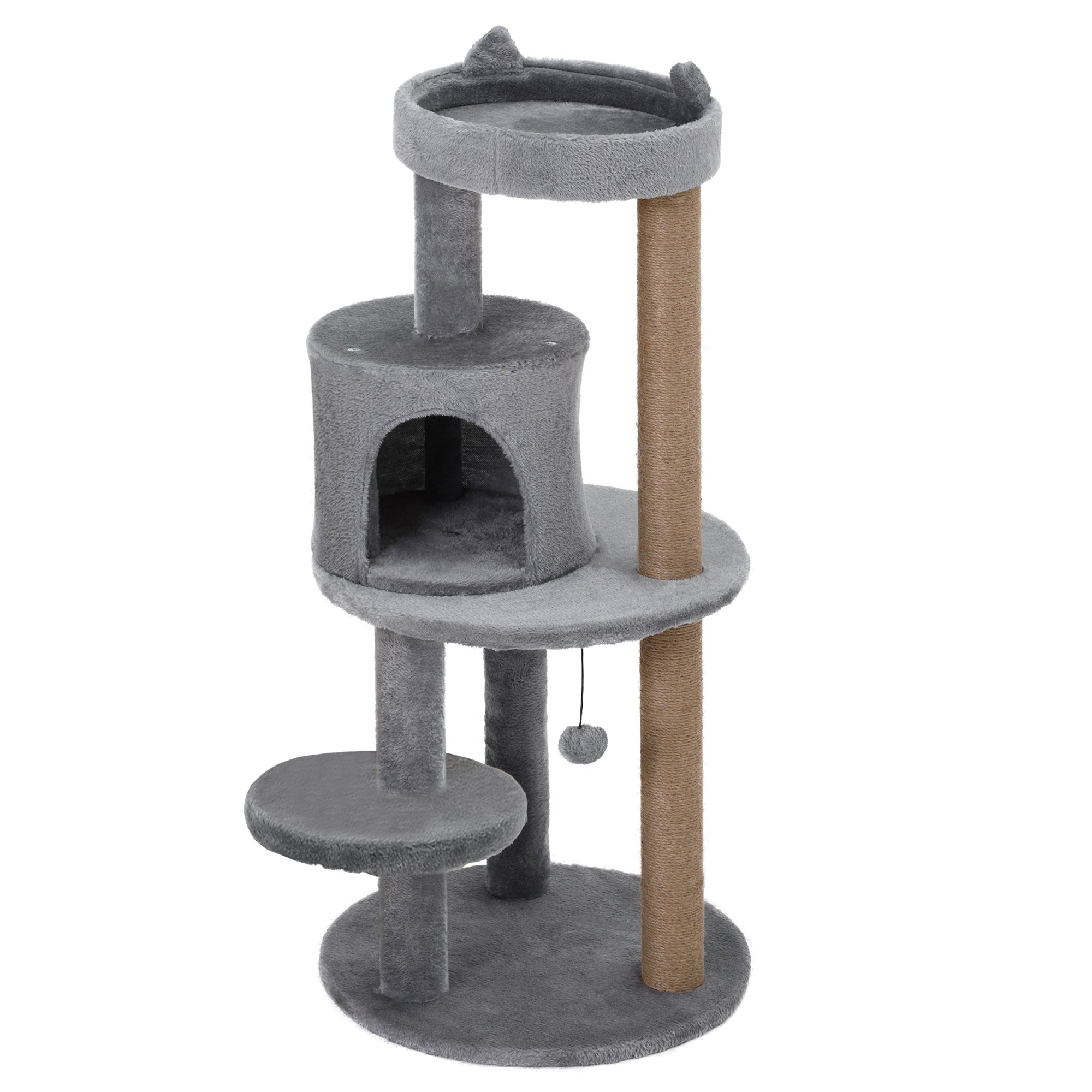 41 Inches Cat Tree, Multi-Level Cat Tower with Condo, Cute Cat Activity Center with Sisal Scratching Posts, Plush Perch, Hanging Ball, Grey
