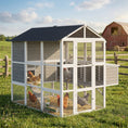 Load image into Gallery viewer, 77" Large Chicken Coop for 6-8 Chickens, Outdoor Wooden Hen House Poultry Cage with Run, 3 Nesting Boxes, Waterproof Roof, Removable Tray, Ramp for Farm Backyard, Gray
