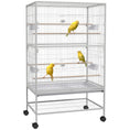 Load image into Gallery viewer, 52" Large Rolling Steel Bird Cage Bird House with Rolling Stand, Storage Shelf, Wood Perch, Food Container, Grey
