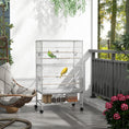 Load image into Gallery viewer, 52" Large Rolling Steel Bird Cage Bird House with Rolling Stand, Storage Shelf, Wood Perch, Food Container, Grey

