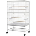 Load image into Gallery viewer, 52" Large Rolling Steel Bird Cage Bird House with Rolling Stand, Storage Shelf, Wood Perch, Food Container, Grey
