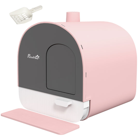 Cat Litter Box Kitten Litter Tray w/ Hood, Scoop, Filter, Flap Door, 43 x 44 x 47cm - Pink