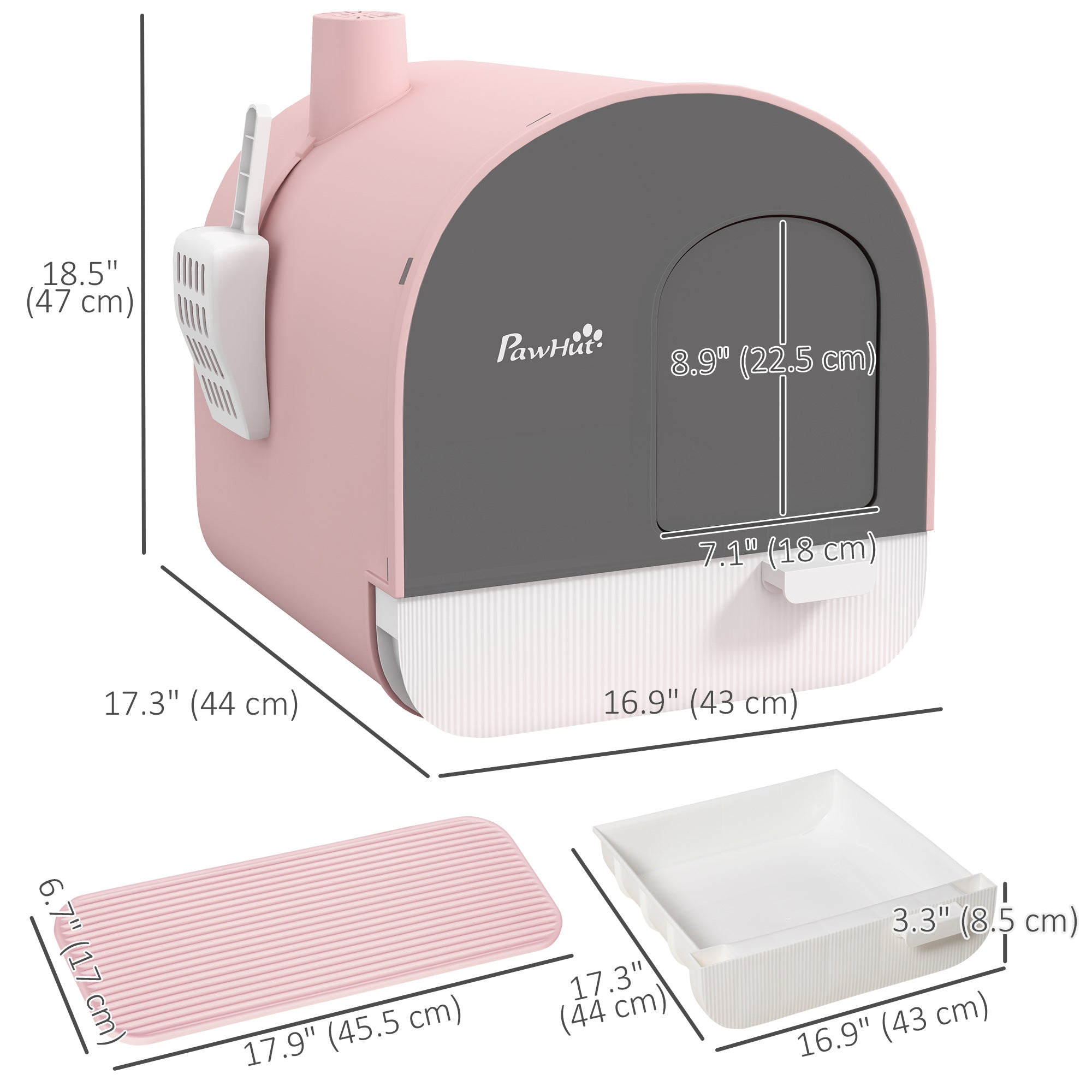 Large Cat Litter Box with Lid, Enclosed Kitty Litter Box with Slide-out Tray, Scoop, Filter, Pink