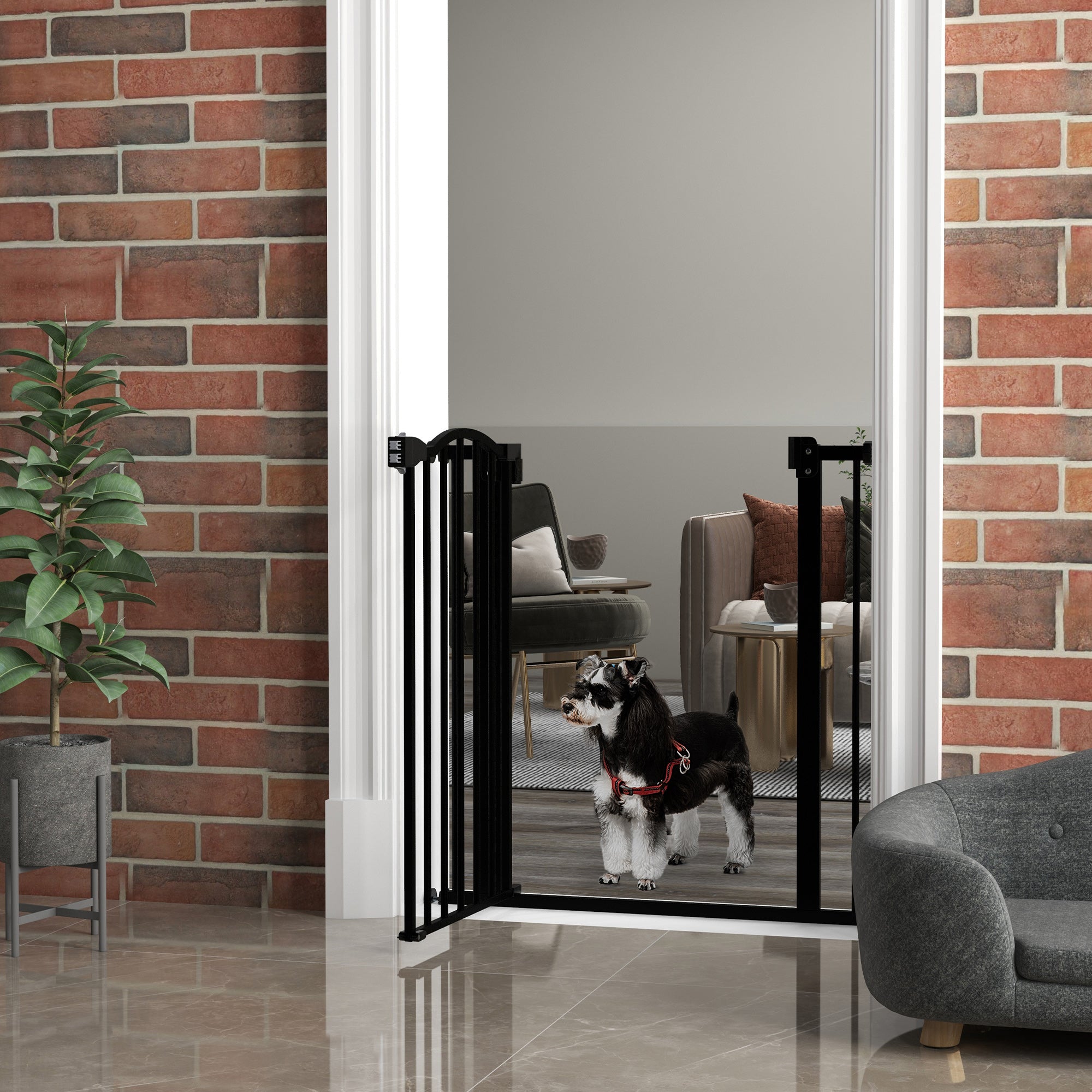Pressure Fit Dog Stair Gate No Drilling Safety Gate Auto Close for Doorways, Hallways, 74-80cm Adjustable, 78cm Tall, Black