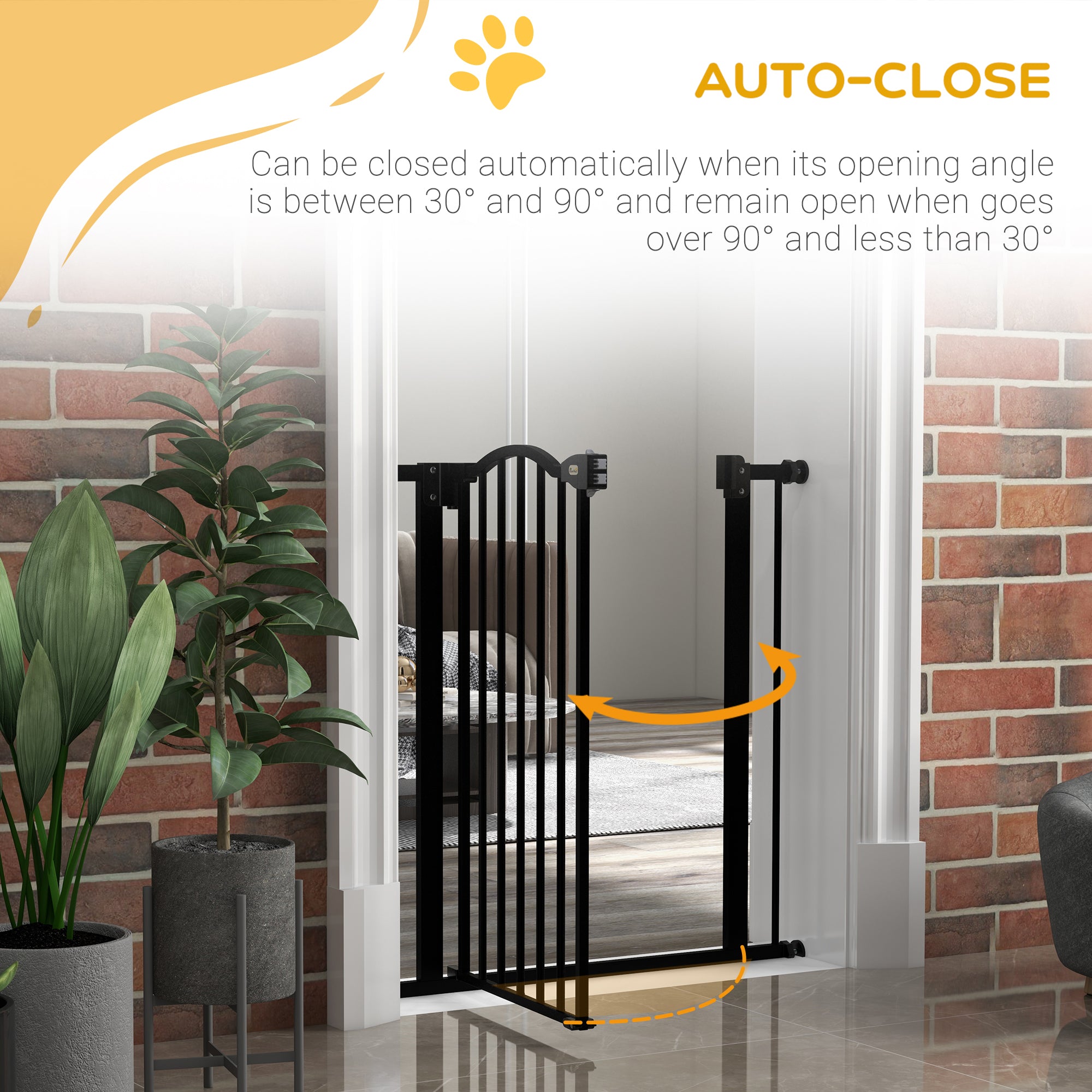 Pressure Fit Dog Stair Gate No Drilling Safety Gate Auto Close for Doorways, Hallways, 74-80cm Adjustable, 78cm Tall, Black