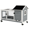 Load image into Gallery viewer, Wooden Rabbit Hutch with Wheels, Guinea Pig Cage, Small Animal House for Outdoor & Indoor with Slide-out Tray, 108 x 58 x 73.5cm, Grey
