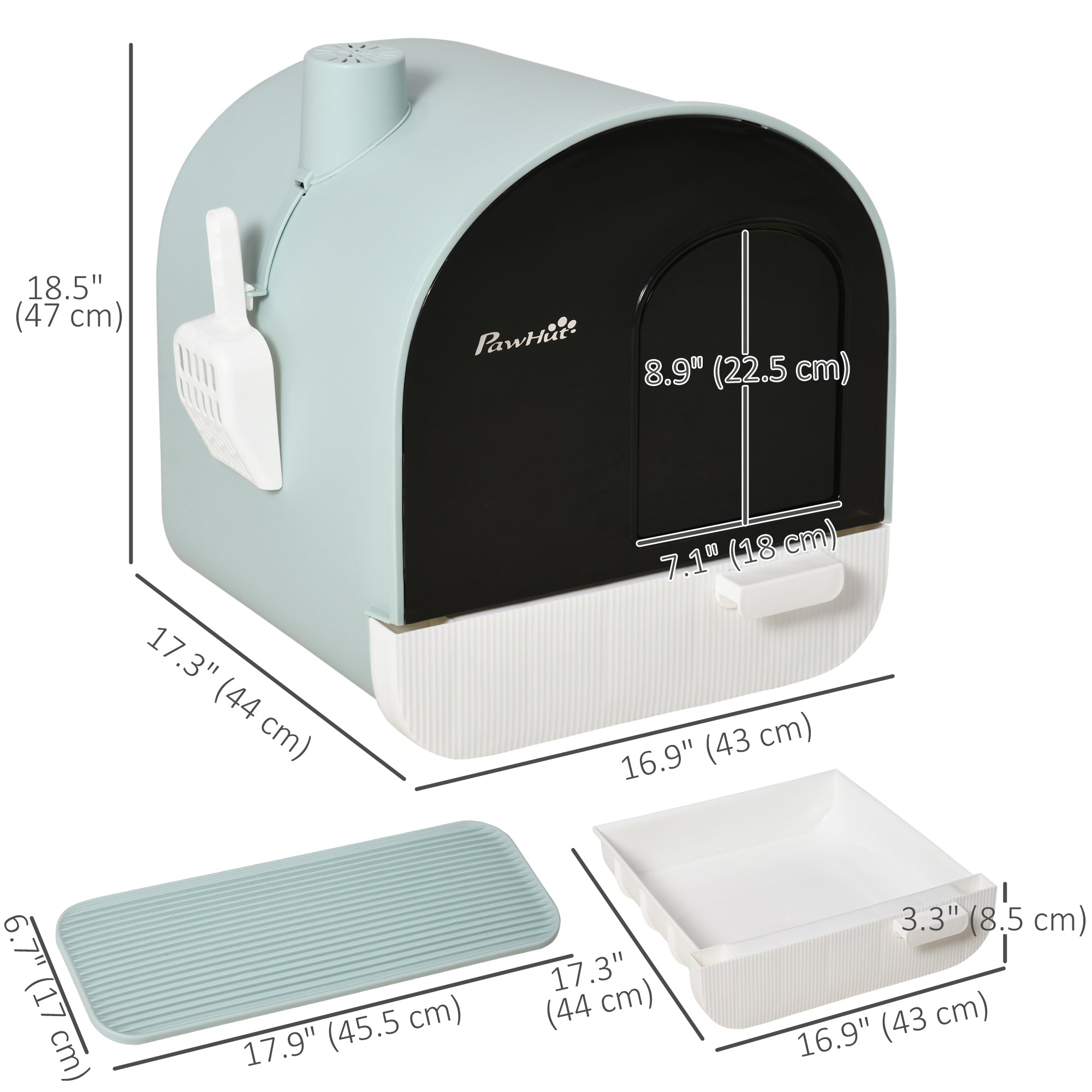 Large Cat Litter Box with Lid, Enclosed Kitty Litter Box with Slide-out Tray, Scoop, Filter, Green