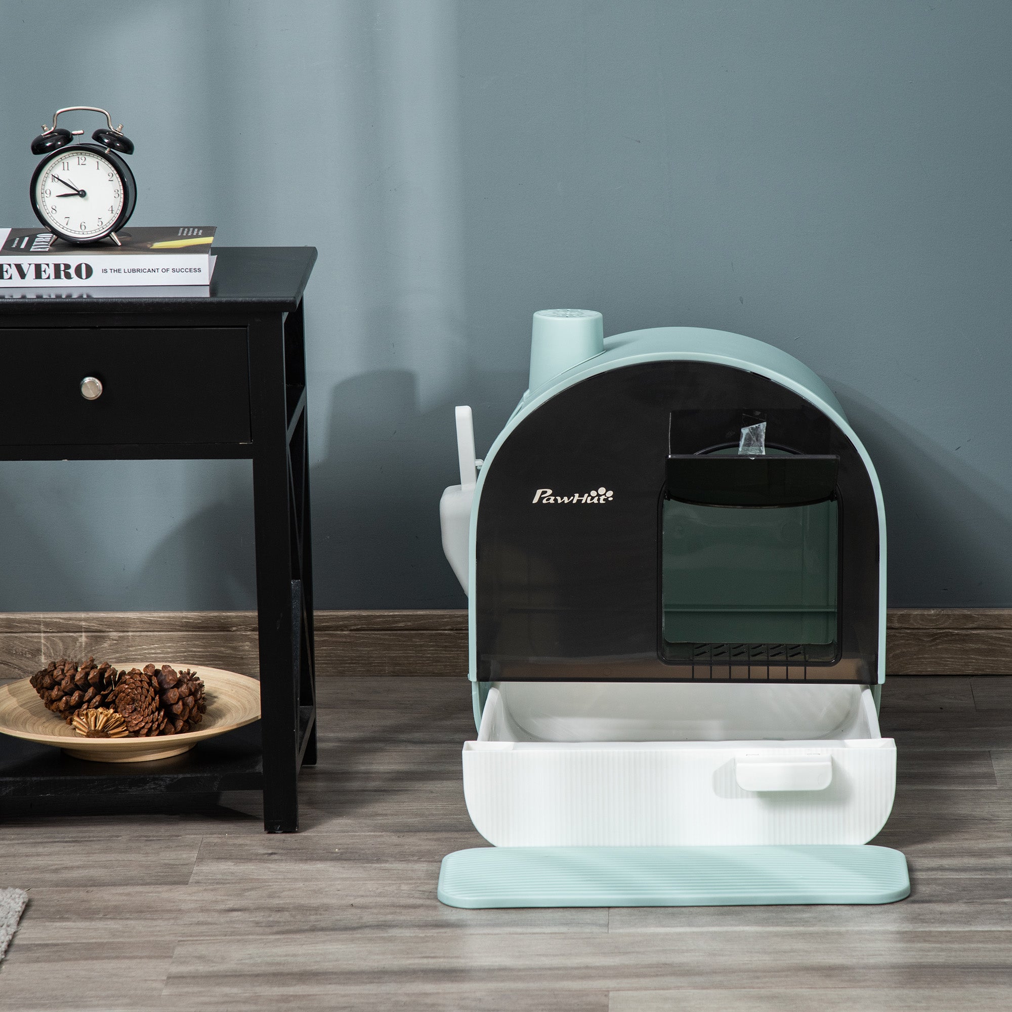 Large Cat Litter Box with Lid, Enclosed Kitty Litter Box with Slide-out Tray, Scoop, Filter, Green