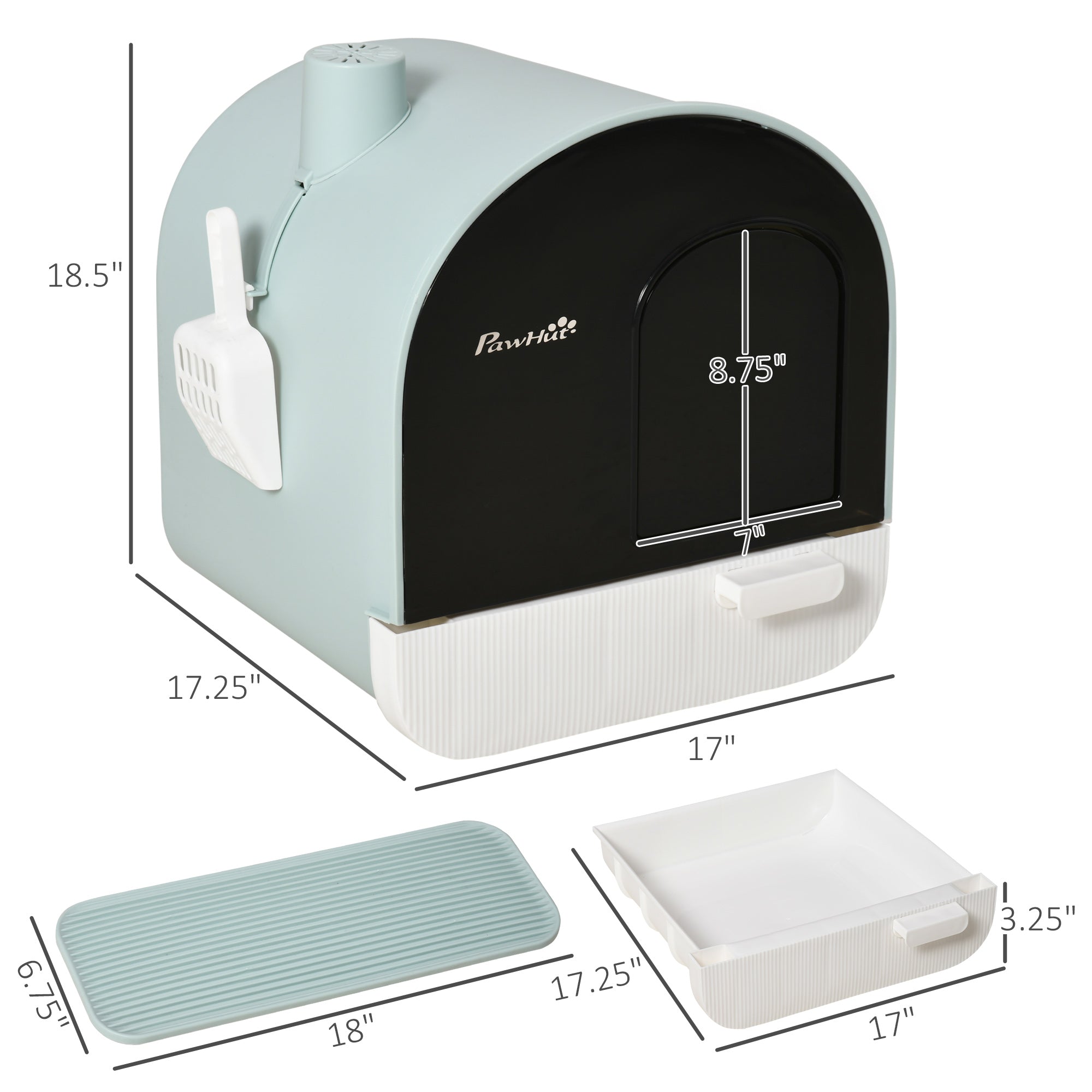 PawHut Cat Litter Box with Lid, Covered Litter Box for Indoor Cats with Tray, Scoop, Filter, 17" x 17" x 18.5" , Green