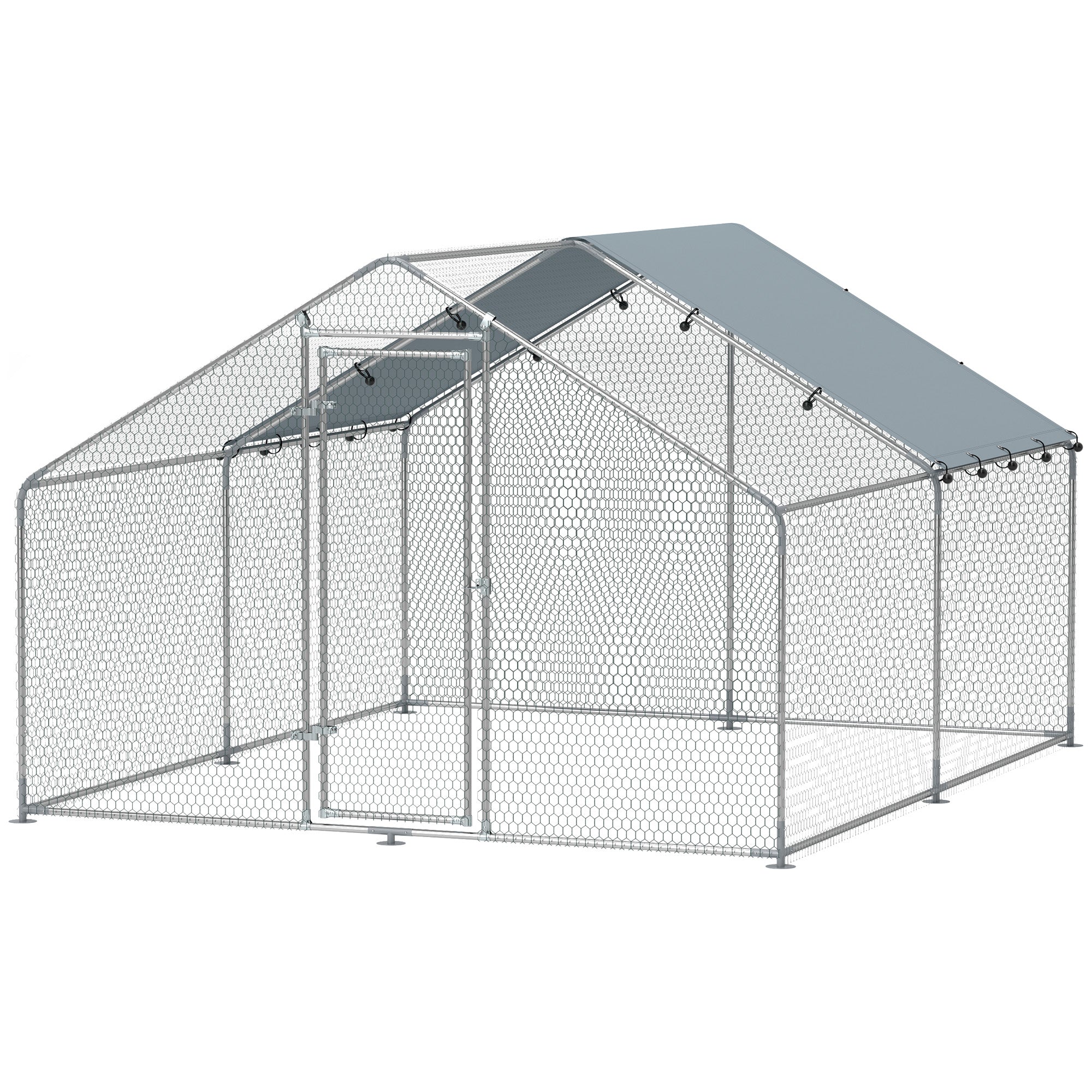 Metal Chicken Coop, 9.8 x 11.2 FT Walk-in Chicken Run with Weatherproof UV Cover, Lockable Door, Large Outdoor Poultry Cage for 10-15 Chickens, for Farm Yard Garden, Silver