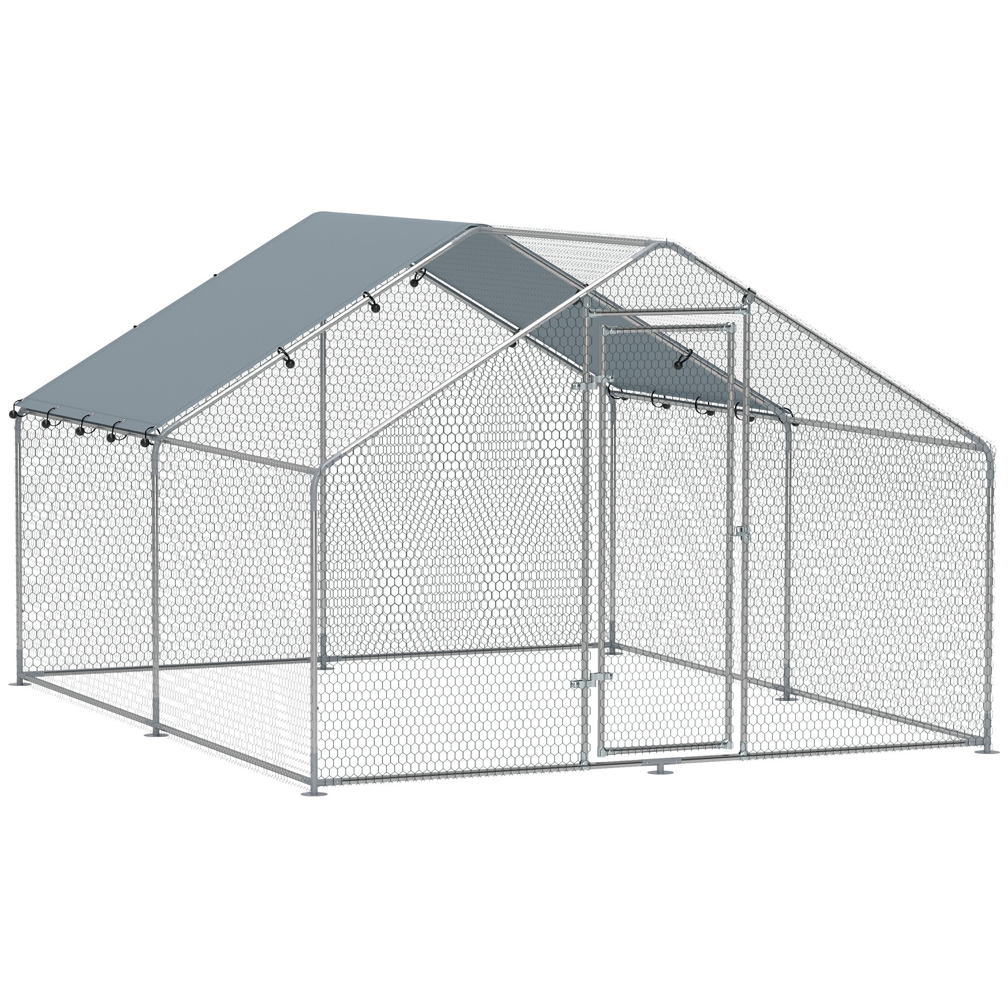 Metal Chicken Coop, 9.8 x 11.2 FT Walk-in Chicken Run with Weatherproof UV Cover, Lockable Door, Large Outdoor Poultry Cage for 10-15 Chickens, for Farm Yard Garden, Silver