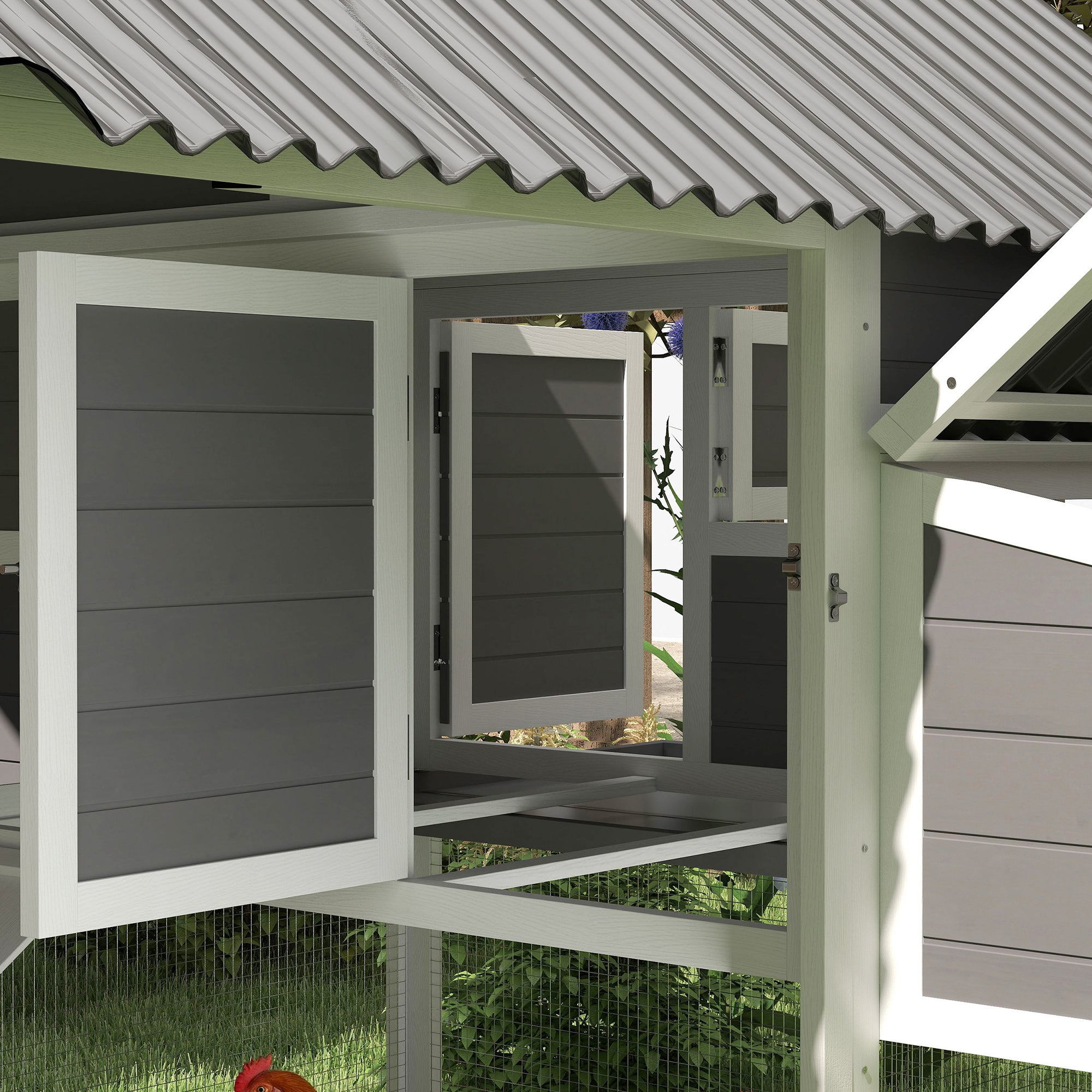 Chicken Coop with Run, Large Wooden Chicken House with 2 Nesting Boxes, 2 Roosting Bars, Ramp & Tray, Hen House Poultry Cage for 6-8 Chickens, 69" W x 84" x 59"