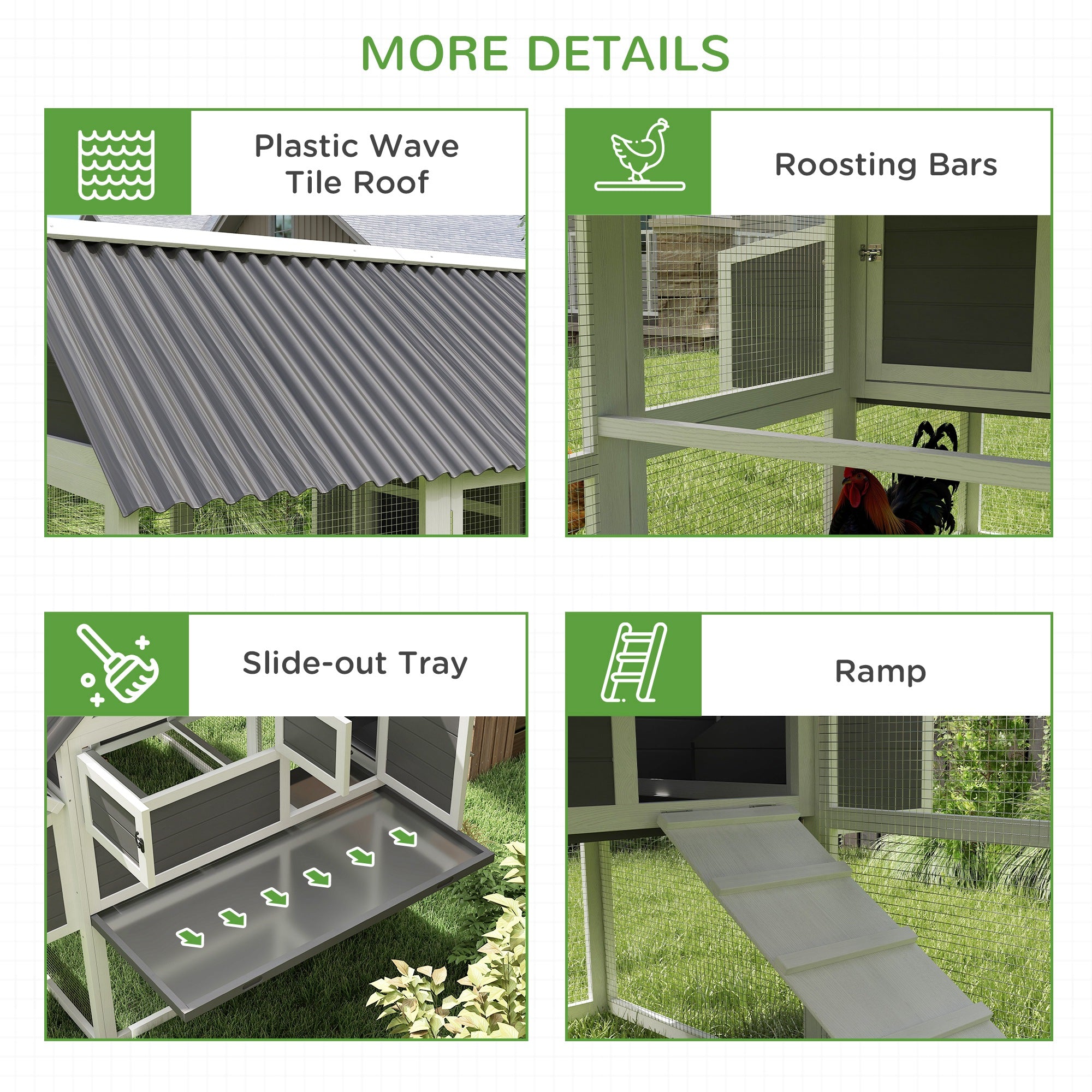Chicken Coop with Run, Large Wooden Chicken House with 2 Nesting Boxes, 2 Roosting Bars, Ramp & Tray, Hen House Poultry Cage for 6-8 Chickens, 69" W x 84" x 59"