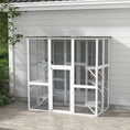 Load image into Gallery viewer, PawHut Outdoor Cat House Big Catio Wooden Feral Cat Shelter Enclosure with Large Spacious Interior, 6 High Ledges, Weather Protection Asphalt Roof, 71" L, White

