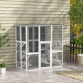 Load image into Gallery viewer, PawHut Outdoor Cat House Big Catio Wooden Feral Cat Shelter Enclosure with Large Spacious Interior, 6 High Ledges, Weather Protection Asphalt Roof, 71" L, White
