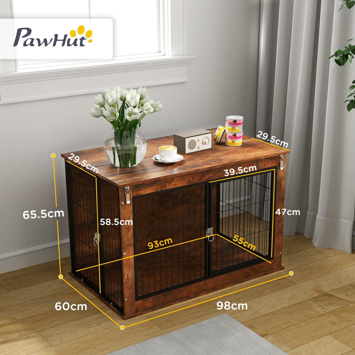 Openable Crate PawHut Dog Crate Furniture w/ Openable Top, 2 Doors, for Large Pets, 98 ...