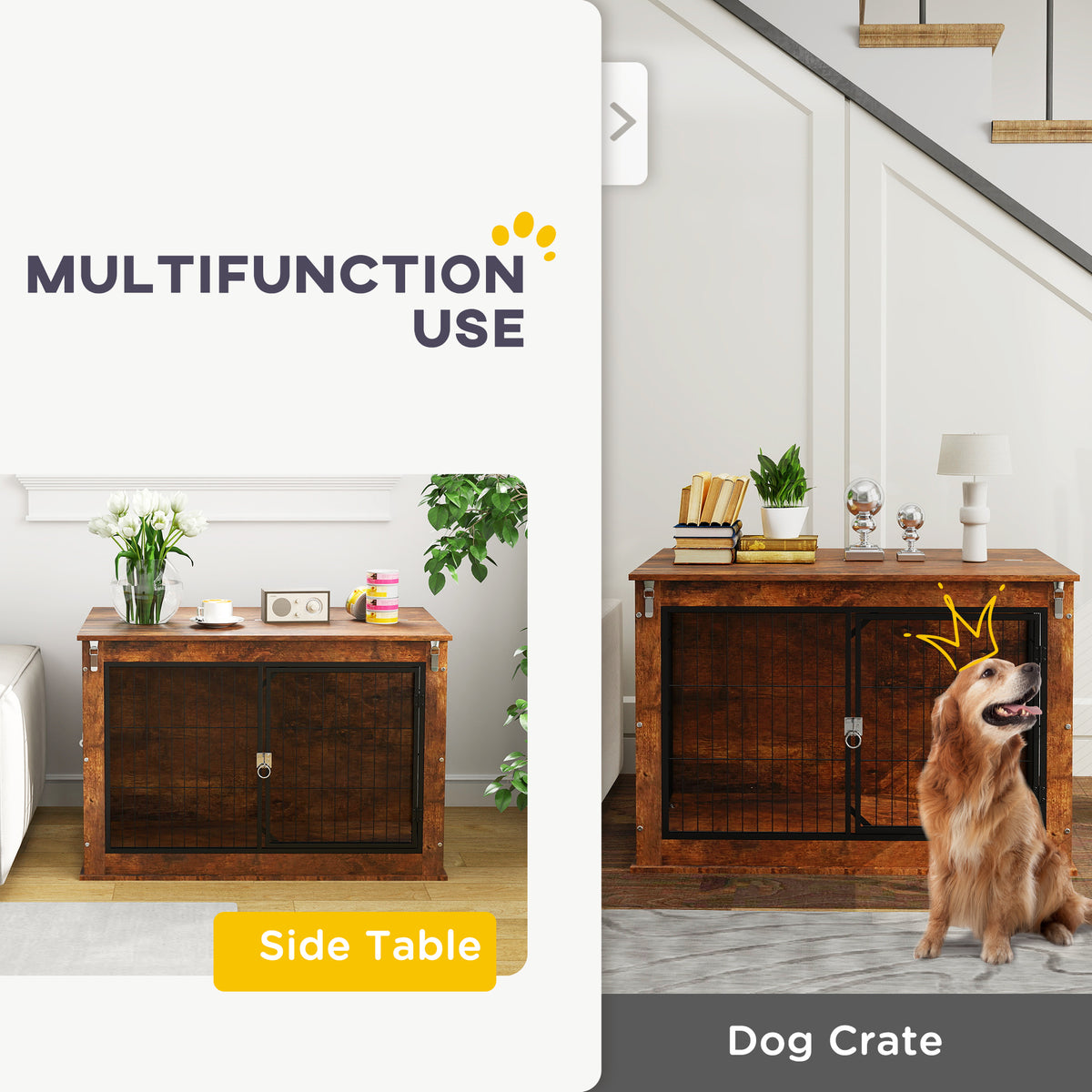 Openable Crate PawHut Dog Crate Furniture w/ Openable Top, 2 Doors, for Large Pets, 98 ...