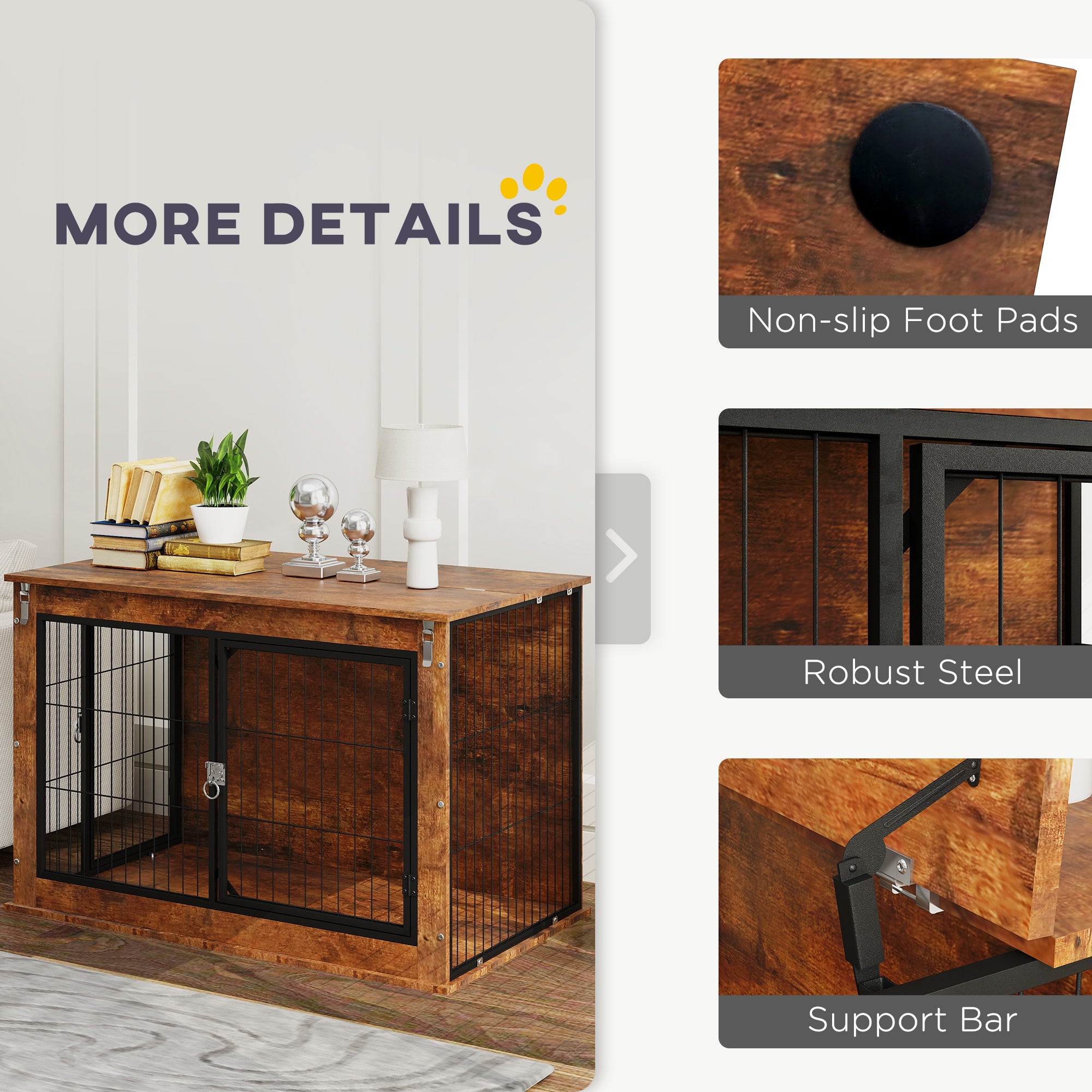 Dog Crate Furniture, Dog Cage End Table with Openable Top, Two Lockable Doors, for Large Pets, 98 x 60 x 65.5cm, Rustic Brown