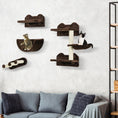 Load image into Gallery viewer, 4PCs Wall Mounted Cat Tree Cat Wall Shelves Furniture Climbing Shelf Set Kitten Activity Centre w/ Hammock, Scratching Post - Brown

