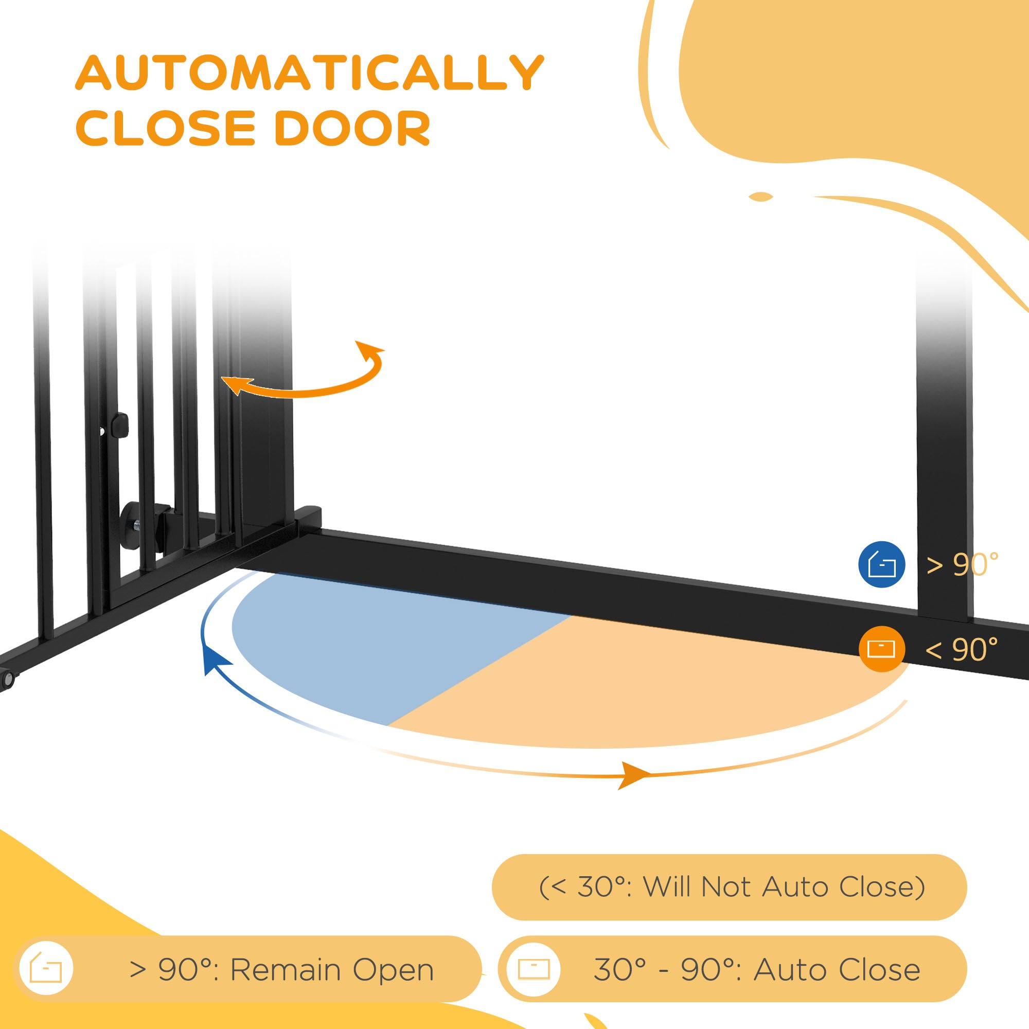 30"H Tall Dog Gate, Pet Gate with Cat Door, Auto-Close Pressure-Mounted Steel Safety Gate Barrier, Double Locking for Doorways Hallways Stairs, Fits 29"-31.5"W, Black