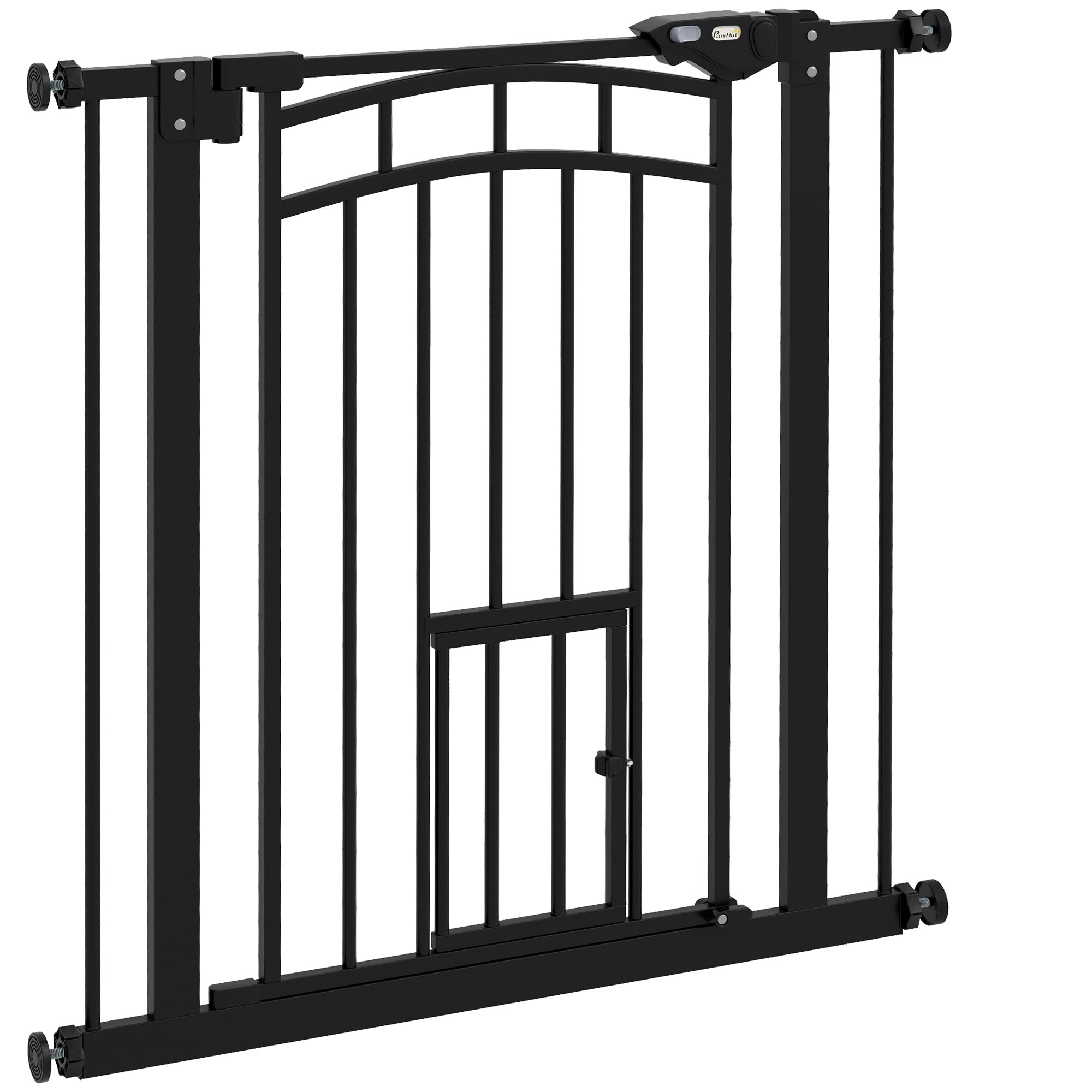 30"H Tall Dog Gate, Pet Gate with Cat Door, Auto-Close Pressure-Mounted Steel Safety Gate Barrier, Double Locking for Doorways Hallways Stairs, Fits 29"-31.5"W, Black
