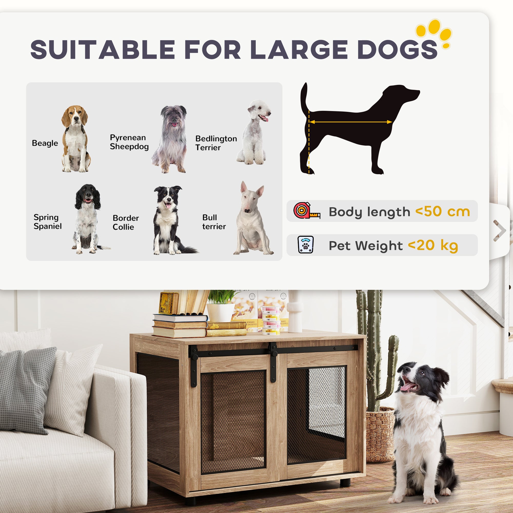 Dog Crate Furniture, Dog Cage End Table with Sliding Door, Pet Kennel for Medium Breeds, 80 x 58.5 x 63cm, Walnut Brown