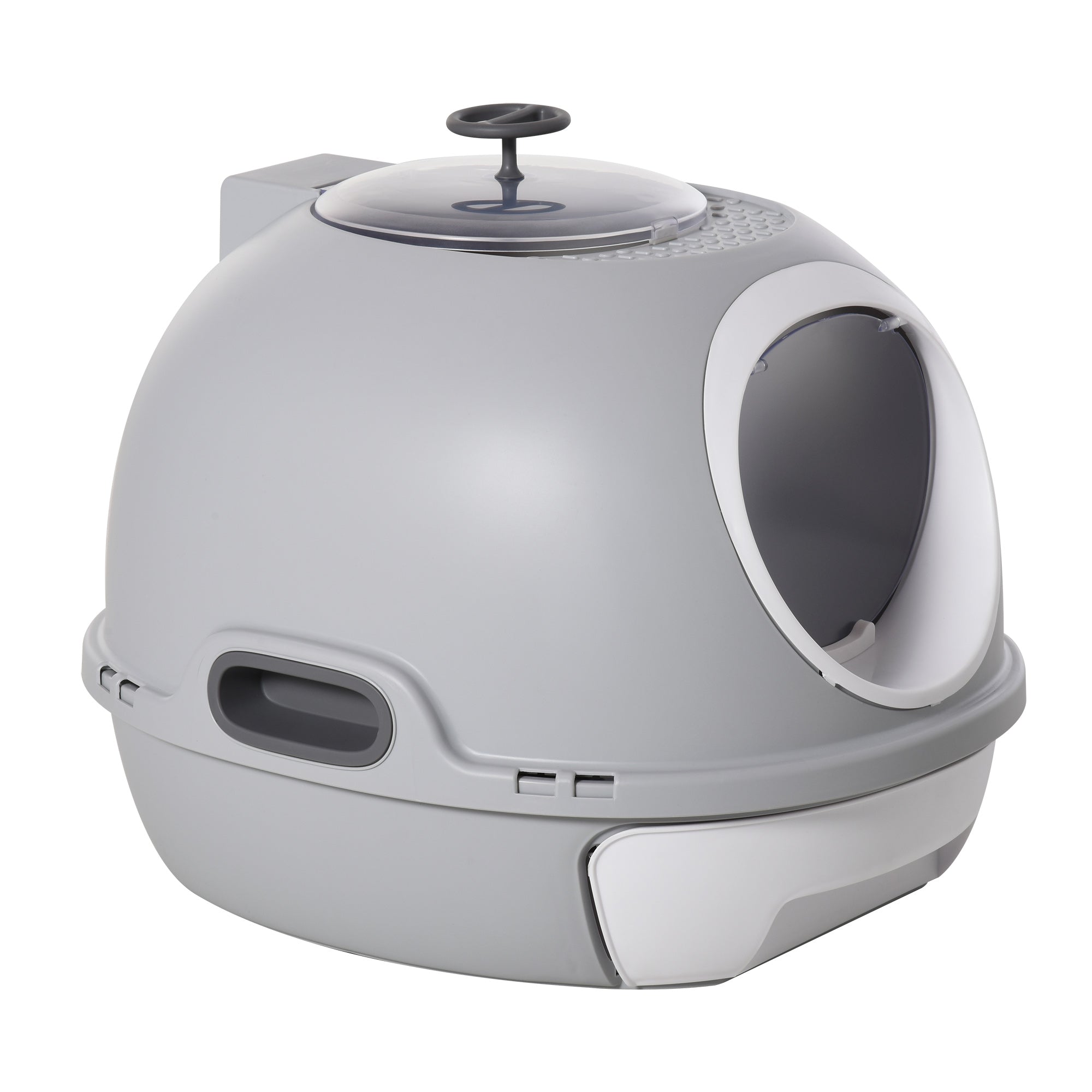PawHut Covered Cat Litter Box, Kitty Litter Box with a Lid, Scoop Enclosed Drawer & Skylight for Cats, Easy to Clean, Gray