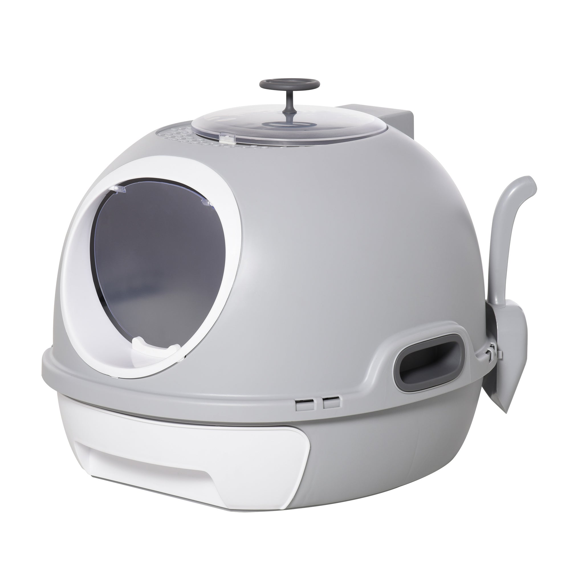 PawHut Covered Cat Litter Box, Kitty Litter Box with a Lid, Scoop Enclosed Drawer & Skylight for Cats, Easy to Clean, Gray