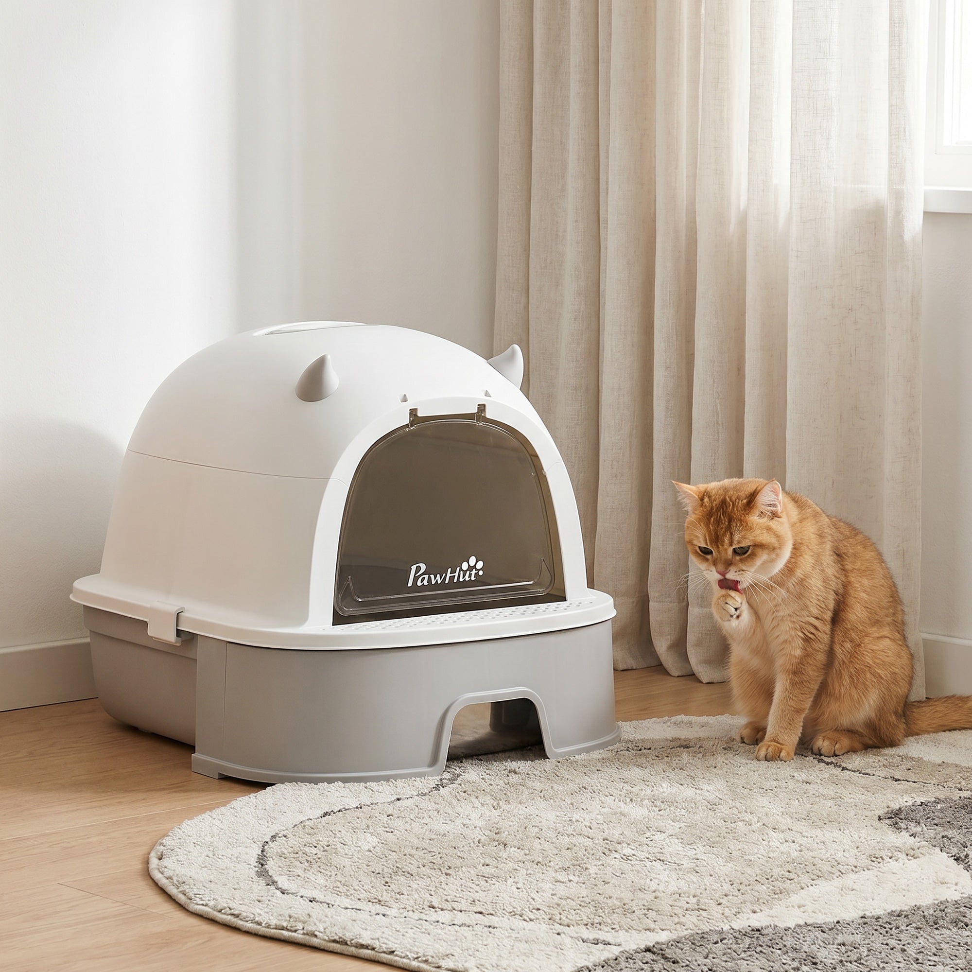 Stainless Steel Cat Litter Box, Large Hooded Kitty Litter Box with Removable Lid, Scoop & Carbon Filters for Medium Cats, Easy to Clean, No Leakage, No Odors, Gray