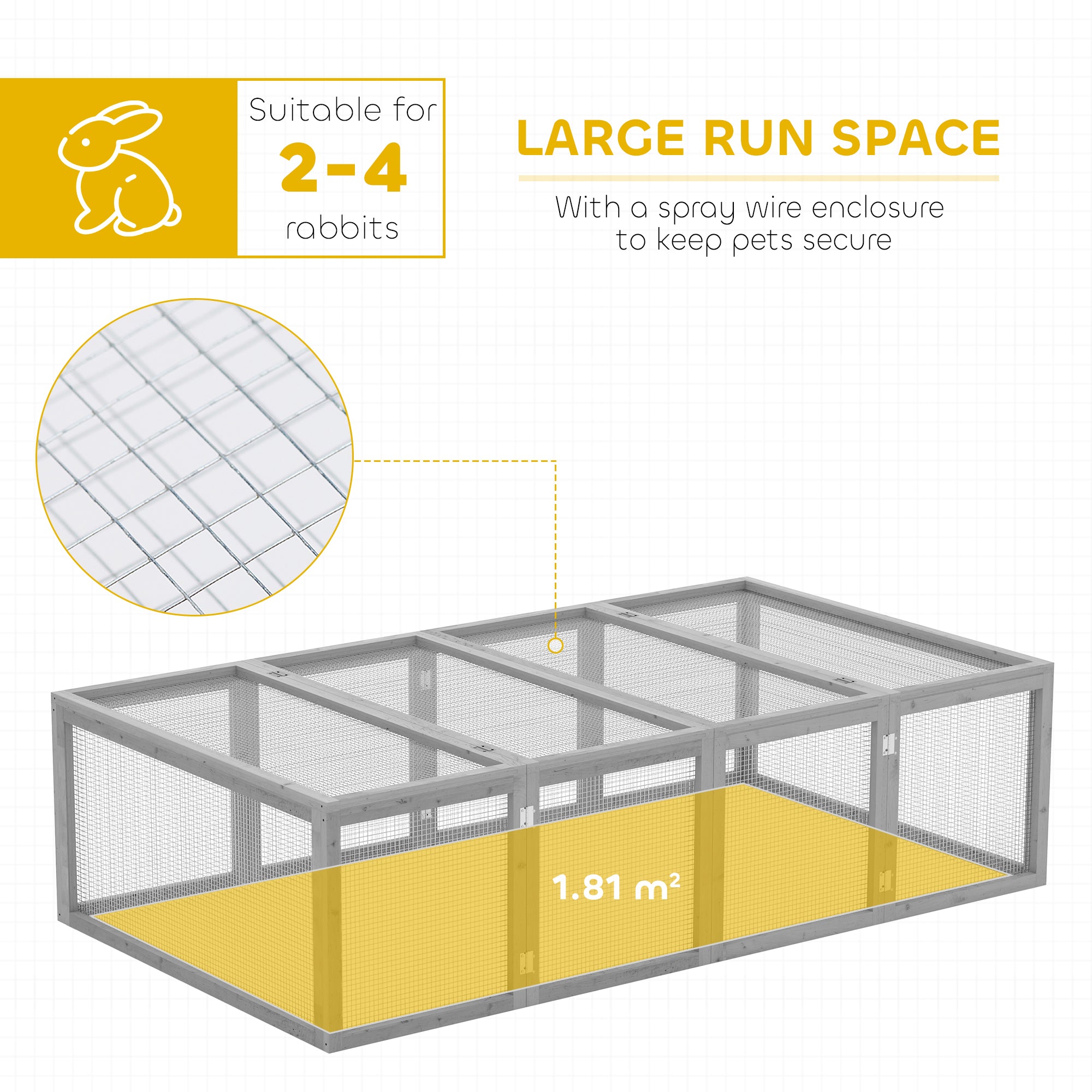 Rabbit Run Wooden Rabbit Hutch Cage 6ft with Wire Mesh, Openable Roof, Play Space for Outdoor, 181 x 100 x 48 cm, Grey